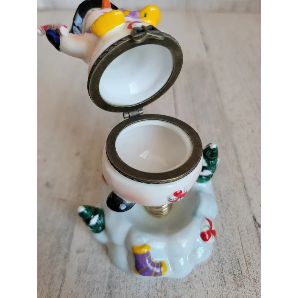 Unique ceramic Snowman trinket box mini spring Xmas home decor vintage‎